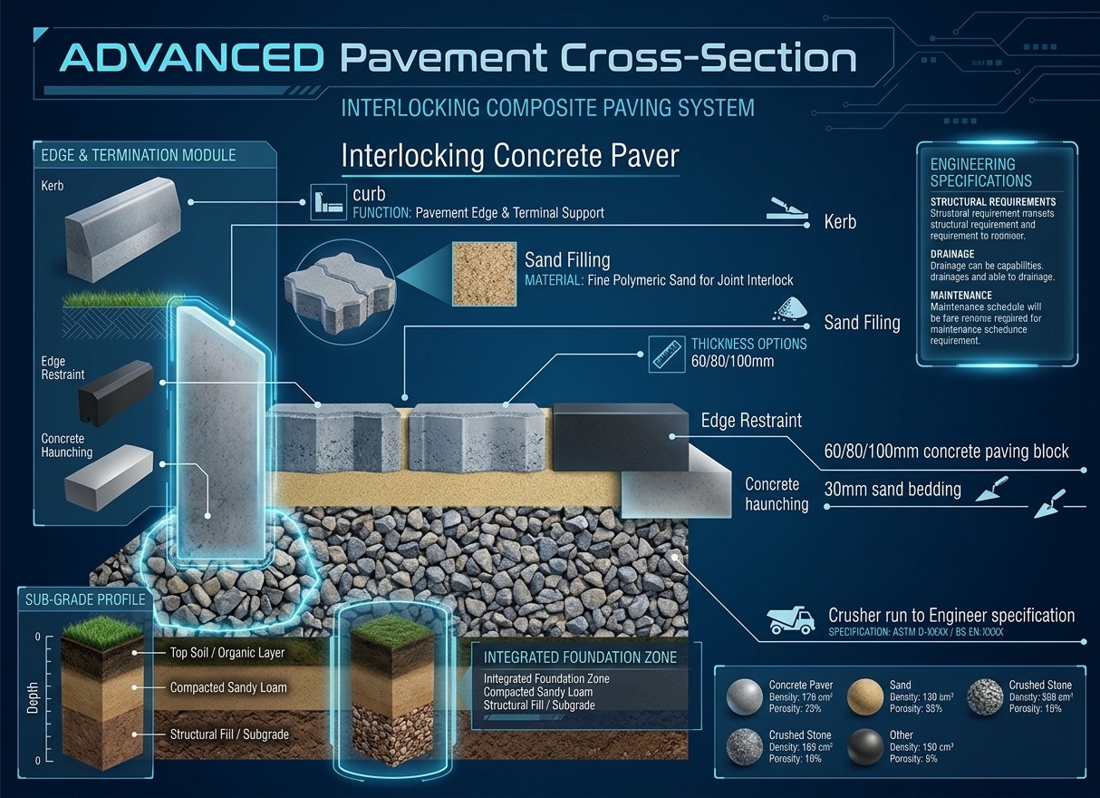 KEESB interlocking paver cross section build-up